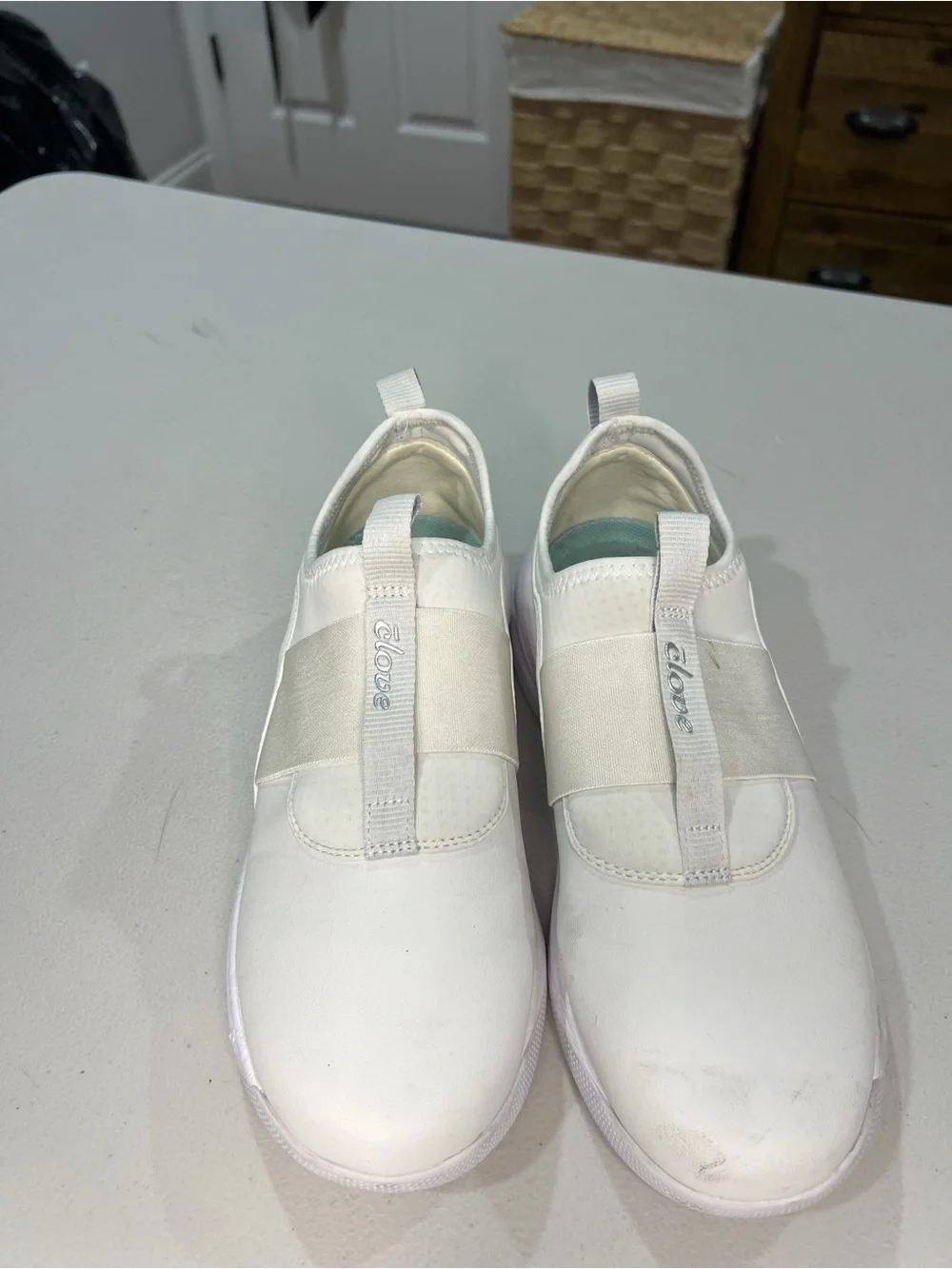 Clove White Elastic Slip-On Sneakers